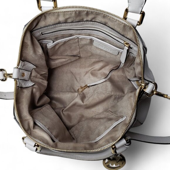 Michael Kors Satchel Bag Women’s Ciara Cream Pebble Leather Gold Trim Slouchy - Picture 8 of 12